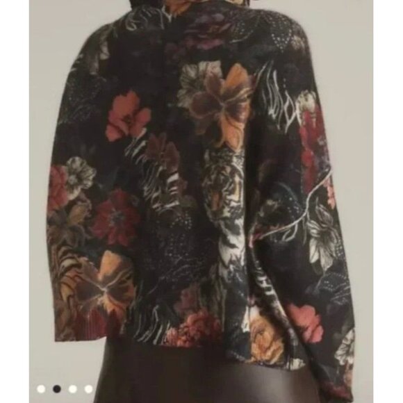 Anthropologie Pilcro Alani Cashmere Mock Neck Floral Tiger Sweater Size S NWT - Picture 4 of 9